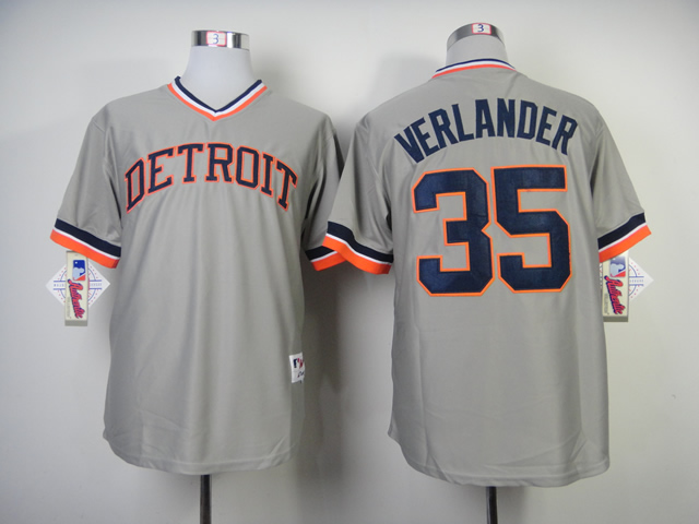Men Detroit Tigers #35 Verlander Grey Throwback MLB Jerseys->detroit tigers->MLB Jersey